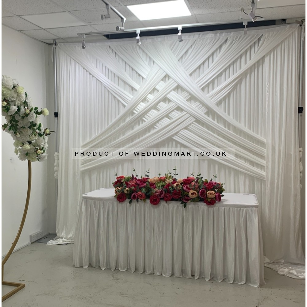 3Mx3M White Pleated Backdrop Curtain