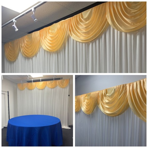 3Mx3M White Pleated Backdrop Curtain