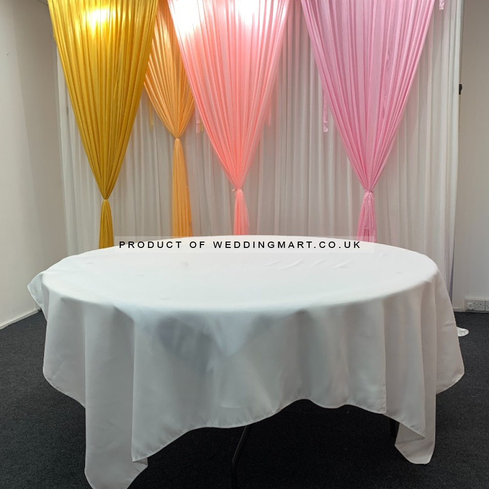 90x90inch Square Polyester Table Cloths - WHITE – Wholesale Polyester Tablecloths for Wedding Decorators | WeddingMart