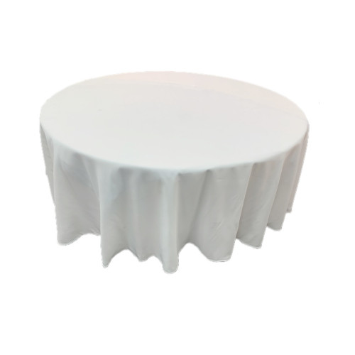 120 inch Round Polyester Table Cloths - White – Wholesale Polyester Tablecloths for Wedding Decorators | WeddingMart