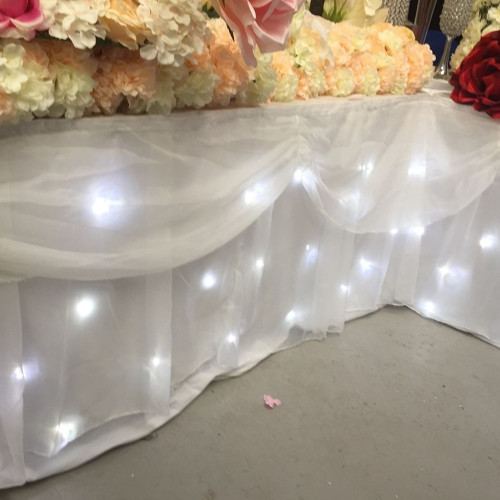 6M LED Star light Wedding Top Table Skirt - Ice White – Wholesale LED Table Skirts for Wedding Decorators | WeddingMart