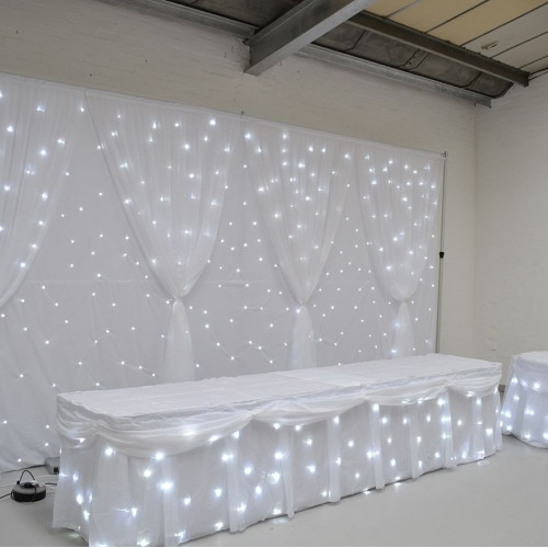 6M LED Star light Wedding Top Table Skirt - Ice White – Wholesale LED Table Skirts for Wedding Decorators | WeddingMart