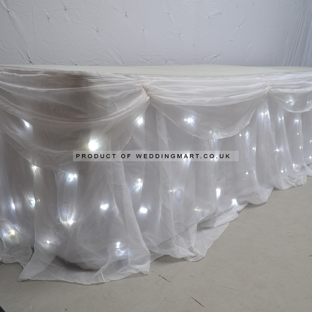 6M LED Star light Wedding Top Table Skirt - Ice White – Wholesale LED Table Skirts for Wedding Decorators | WeddingMart