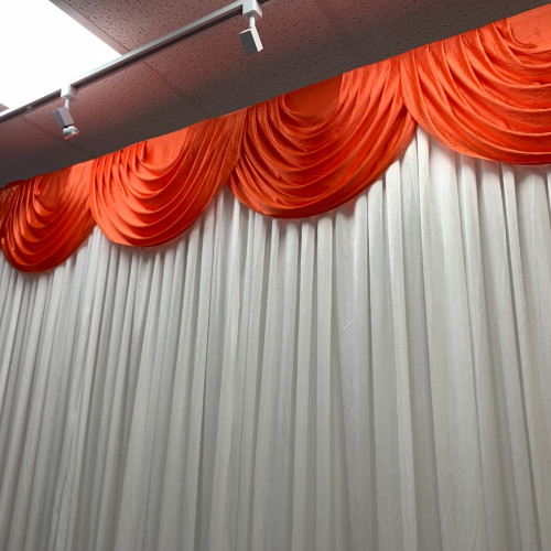 3m orange ice silk detachable swag on wedding stage backdrop