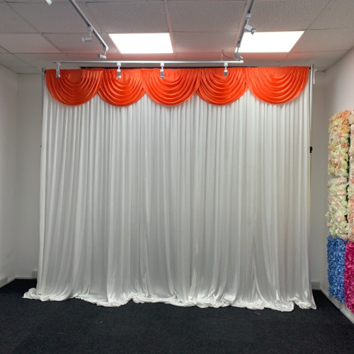 3m orange ice silk detachable swag on wedding stage backdrop