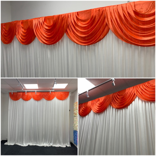 3m orange ice silk detachable swag on wedding stage backdrop