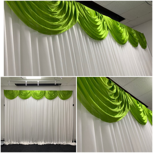 3m lime green ice silk detachable swag on wedding stage backdrop