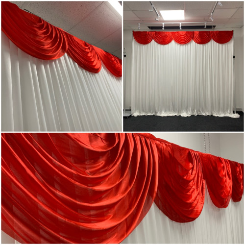 3m red ice silk detachable swag on wedding stage backdrop