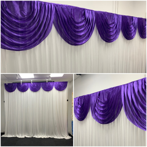 3m purple ice silk detachable swag on wedding stage backdrop