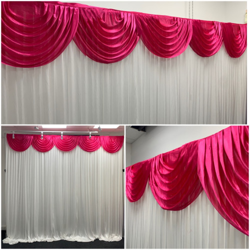 3m hot pink ice silk detachable swag on wedding stage backdrop