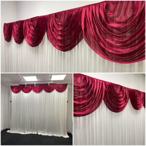 3m maroon ice silk detachable swag on wedding stage backdrop