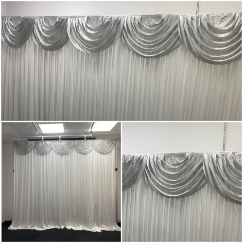 3m silver ice silk detachable swag on wedding stage backdrop