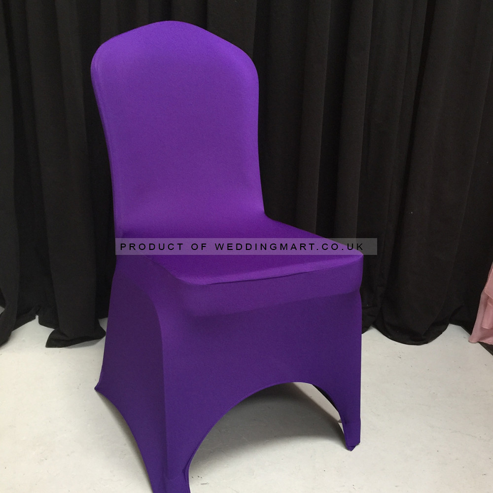 PURPLE Premium Spandex Chair Covers - ARCH FRONT – Wholesale Premium Chair Covers for Wedding Decorators | WeddingMart
