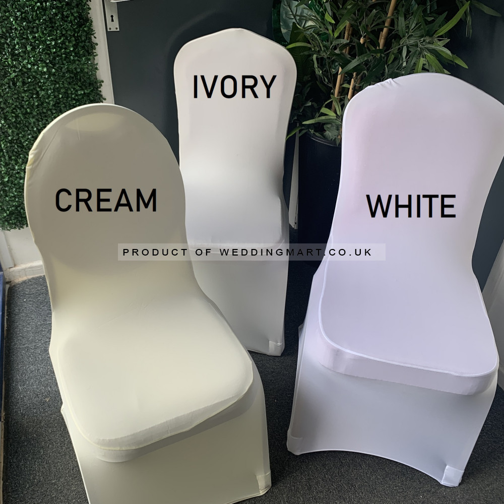 WHITE Premium Spandex Chair Covers - FLAT FRONT – Wholesale Premium Chair Covers for Wedding Decorators | WeddingMart