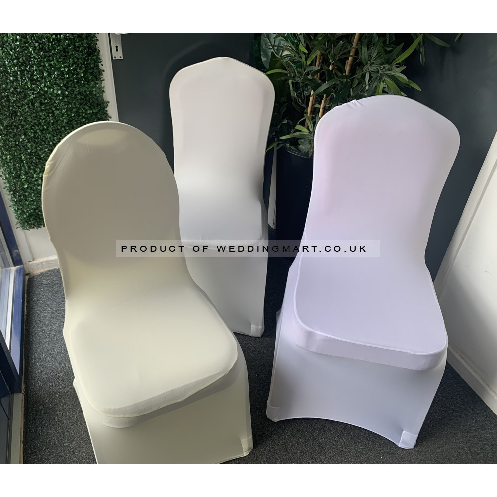 Universal Fit Premium Spandex Chair Covers- FLAT FRONT - White