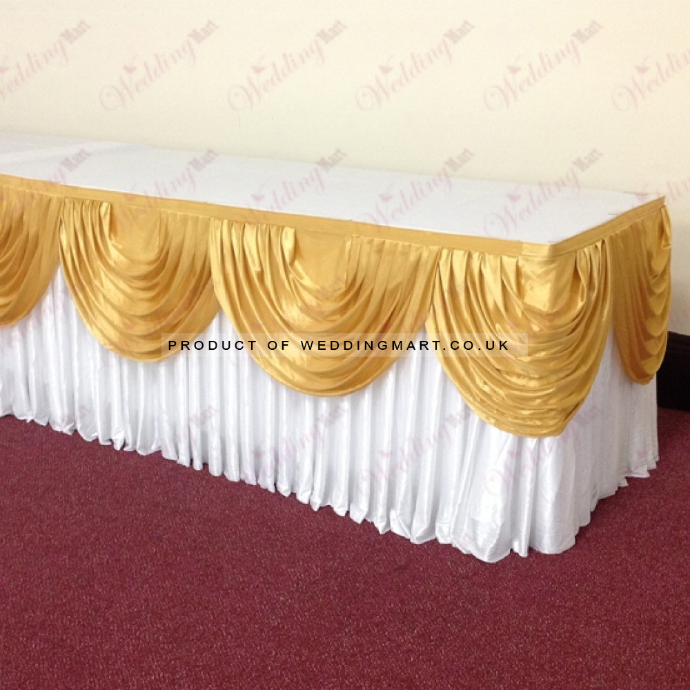 White Top Table Skirting Package – Wholesale Table Skirt with Swags for Wedding Decorators | WeddingMart