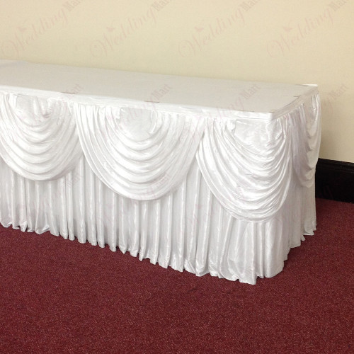 White Top Table Skirting Package – Wholesale Table Skirt with Swags for Wedding Decorators | WeddingMart
