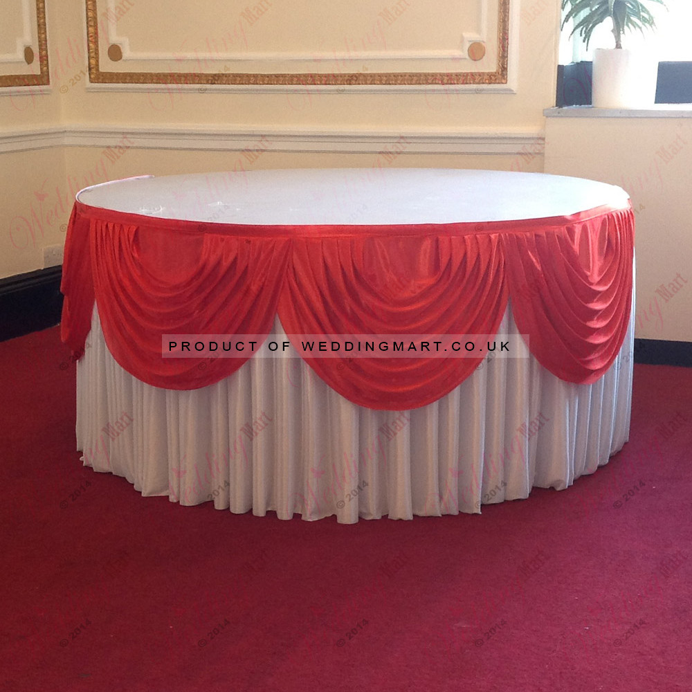 White Cake Table Skirt Package – Wholesale Table Skirt with Swags for Wedding Decorators | WeddingMart