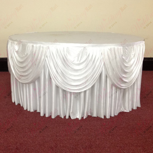 White Cake Table Skirt Package – Wholesale Table Skirt with Swags for Wedding Decorators | WeddingMart