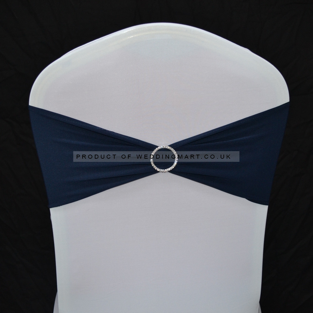 Navy Blue Spandex Chair Band with Buckle - Pack of 10 – Wholesale Spandex Chair Bands with Buckles for Wedding Decorators | WeddingMart