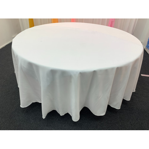 108 inch Round Polyester Table Cloths - White