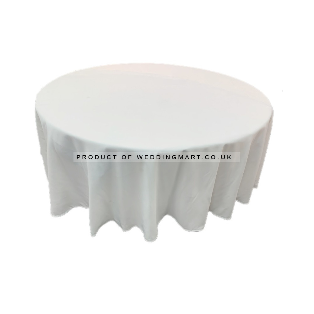 108 inch Round Polyester Table Cloths - White – Wholesale Polyester Tablecloths for Wedding Decorators | WeddingMart