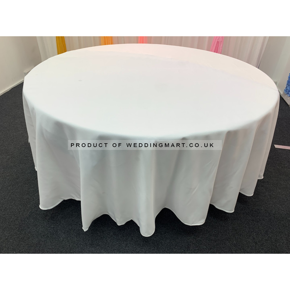 132 inch Round Polyester Table Cloths - White
