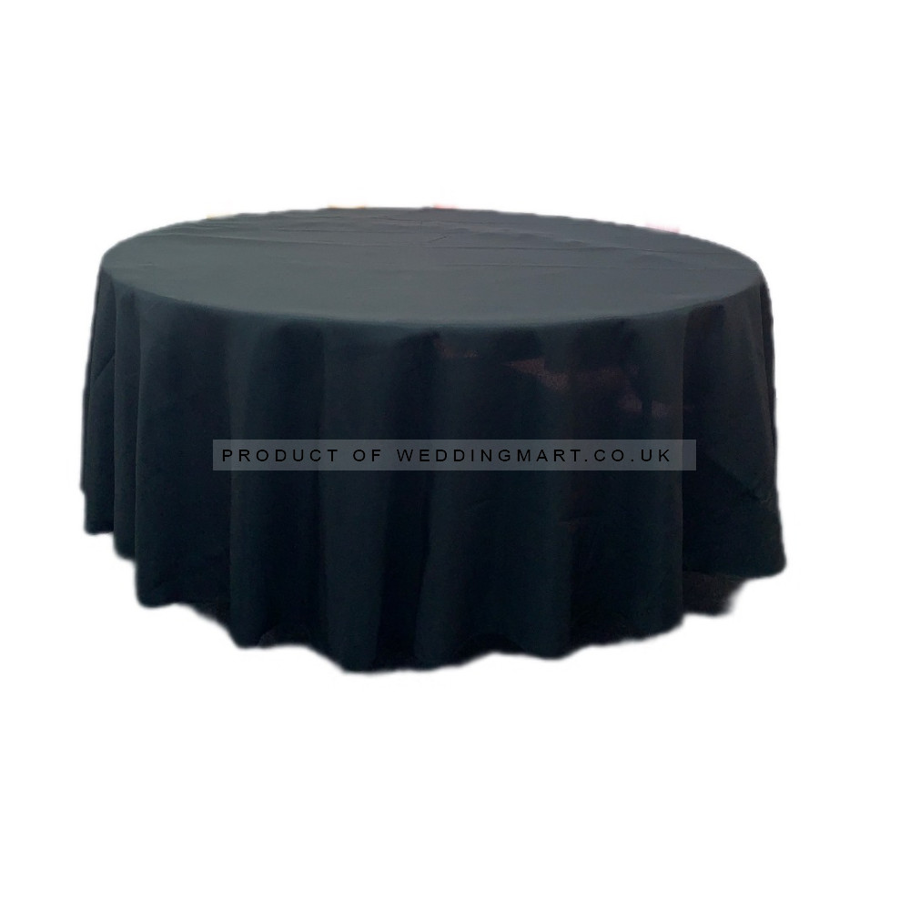 132 inch Round Polyester Table Cloths - Black – Wholesale Polyester Tablecloths for Wedding Decorators | WeddingMart