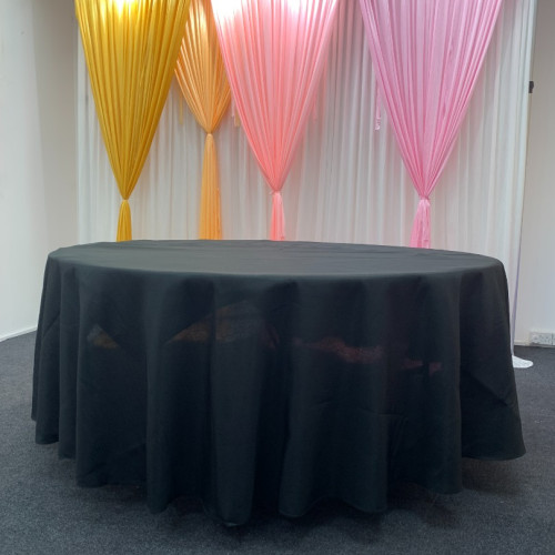 108 inch Round Polyester Table Cloths - Black – Wholesale Polyester Tablecloths for Wedding Decorators | WeddingMart