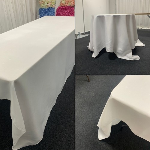 90"X132" inch Rectangular Polyester Table Cloths - White