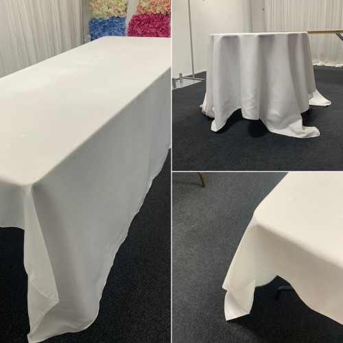 90X132 inch Rectangular Polyester Table Cloths - White – Wholesale Polyester Tablecloths for Wedding Decorators | WeddingMart