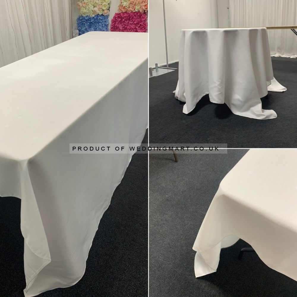 90X132 inch Rectangular Polyester Table Cloths - White – Wholesale Polyester Tablecloths for Wedding Decorators | WeddingMart