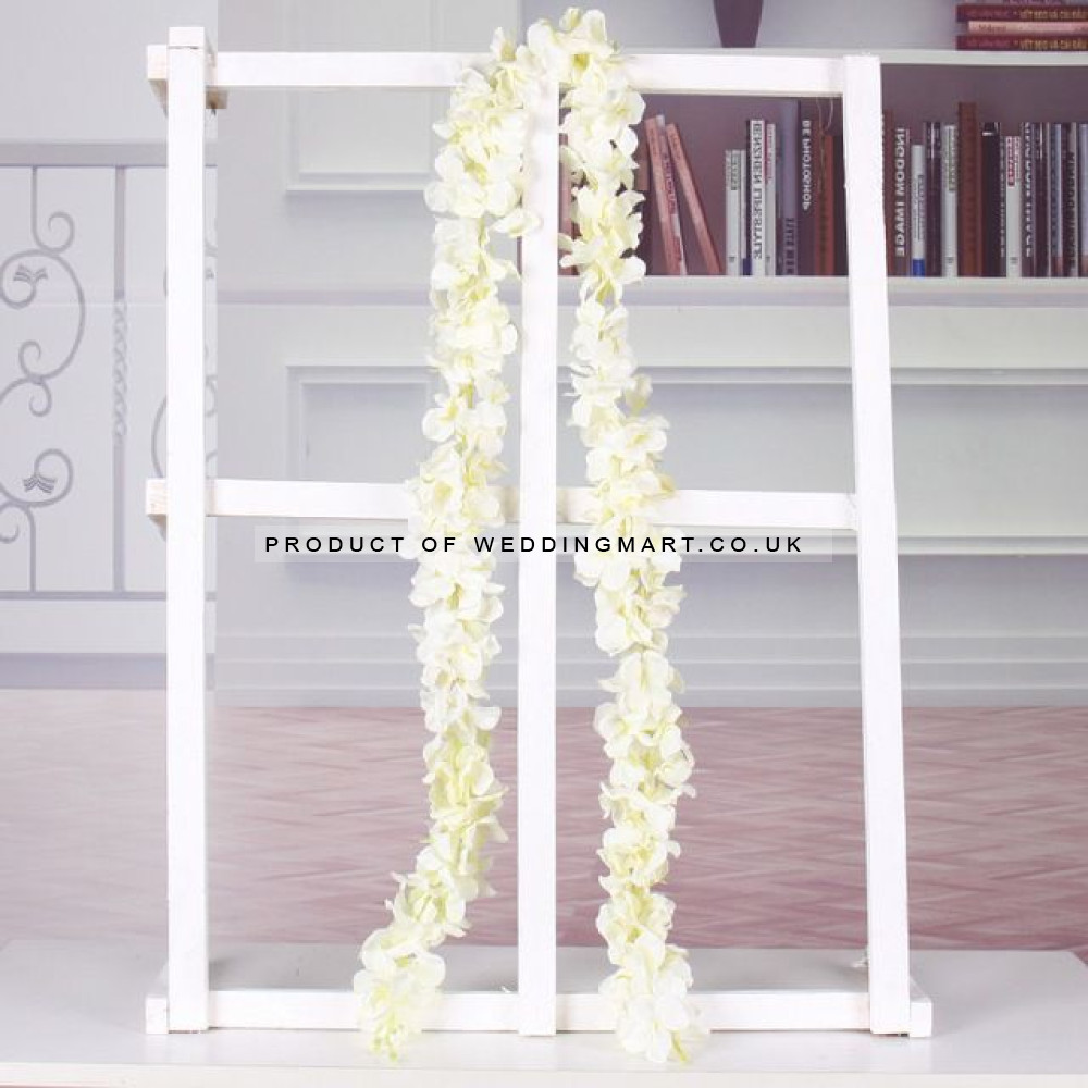 2m White Hydrangea Wisteria Hanging Vine Garland - Pack of 5 – Wholesale Garlands for Wedding Decorators | WeddingMart