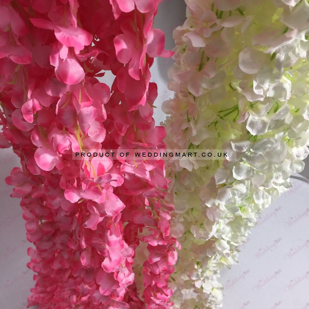 2m Pink Hydrangea Wisteria Hanging Vine Garland - Pack of 5 – Wholesale Garlands for Wedding Decorators | WeddingMart