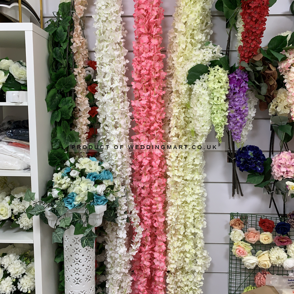 2m Pink Hydrangea Wisteria Hanging Vine Garland - Pack of 5