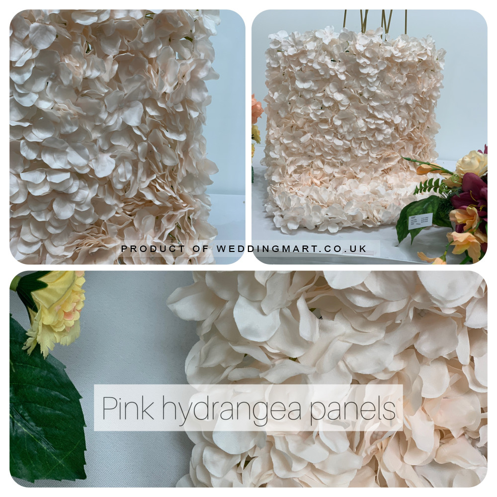 Artificial Hydrangea Flower Wall Panel 60x40cm - LIGHT PINK – Wholesale Hydrangea Flower Wall Panels for Wedding Decorators | WeddingMart