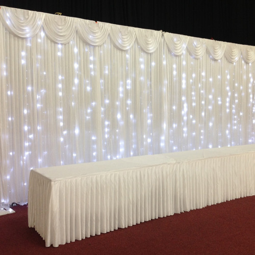 6m White Wedding Backdrop Curtain with White Detachable Swag – Wholesale Backdrops with Swags for Wedding Decorators | WeddingMart