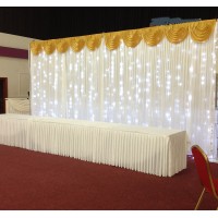 6m White Wedding Backdrop Curtain with Gold Detachable Swag
