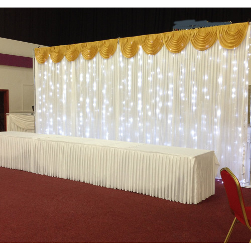 6m White Wedding Backdrop Curtain with Gold Detachable Swag