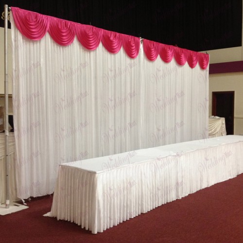 6m White Wedding Backdrop Curtain with Fuchsia Detachable Swag