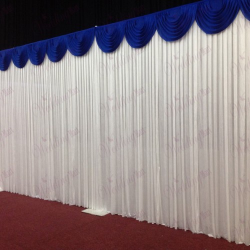 6m White Wedding Backdrop Curtain with Blue Detachable Swag