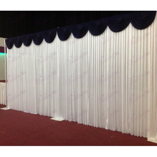 6m White Wedding Backdrop Curtain with Navy Detachable Swag