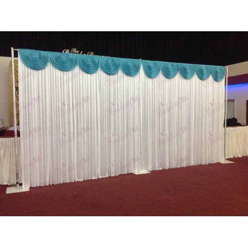 6m White Wedding Backdrop Curtain with Turquoise Detachable Swag