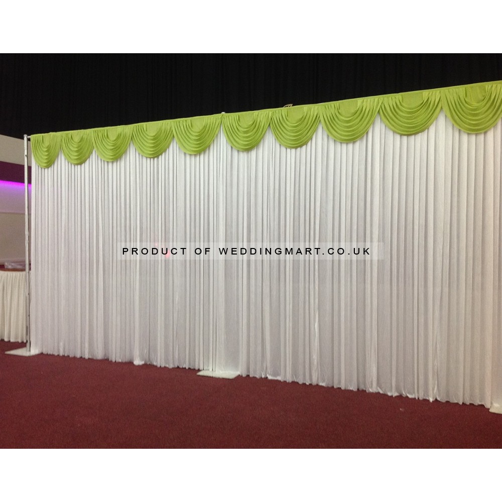 6m White Wedding Backdrop Curtain with Green Detachable Swag