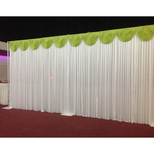6m White Wedding Backdrop Curtain with Green Detachable Swag