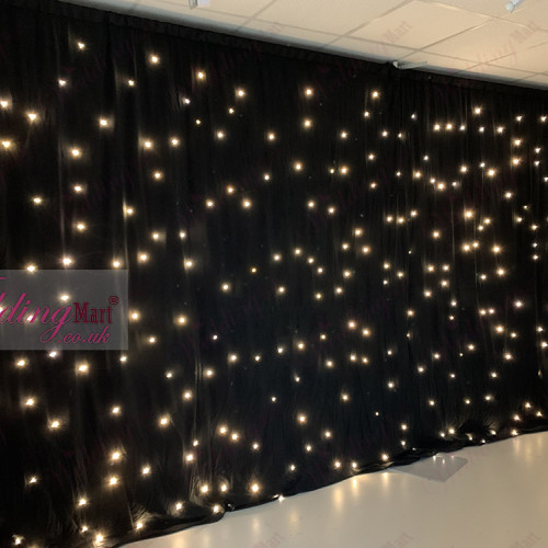 6Mx3M Black LED Starlight Wedding Backdrop - WARM White LEDs – Wholesale LED Starlight Backdrops for Wedding Decorators | WeddingMart