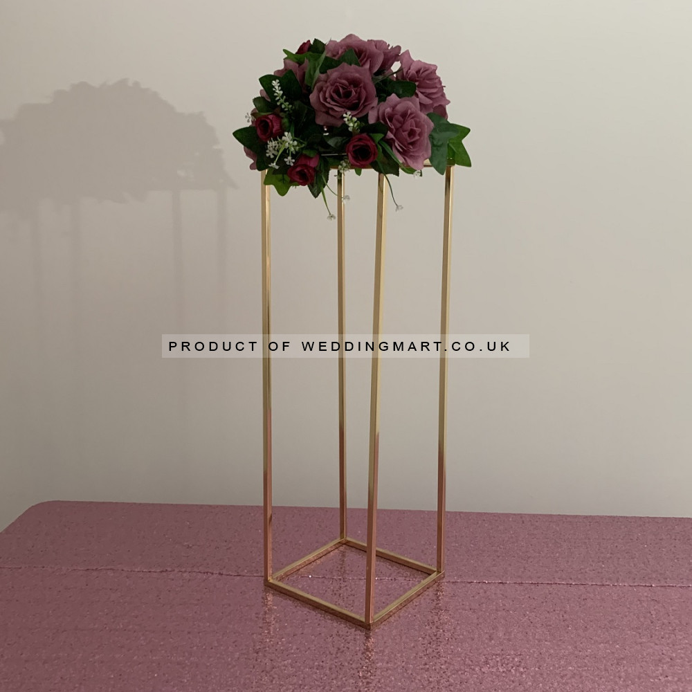 80cm Tall Rectangular Metal Wedding Flower Centerpiece Stands - French Gold – Wholesale Centrepiece Stands for Wedding Decorators | WeddingMart