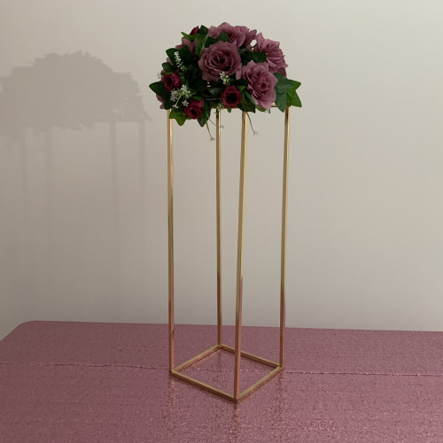 80cm Tall Rectangular Metal Wedding Flower Centerpiece Stands - French Gold – Wholesale Centrepiece Stands for Wedding Decorators | WeddingMart