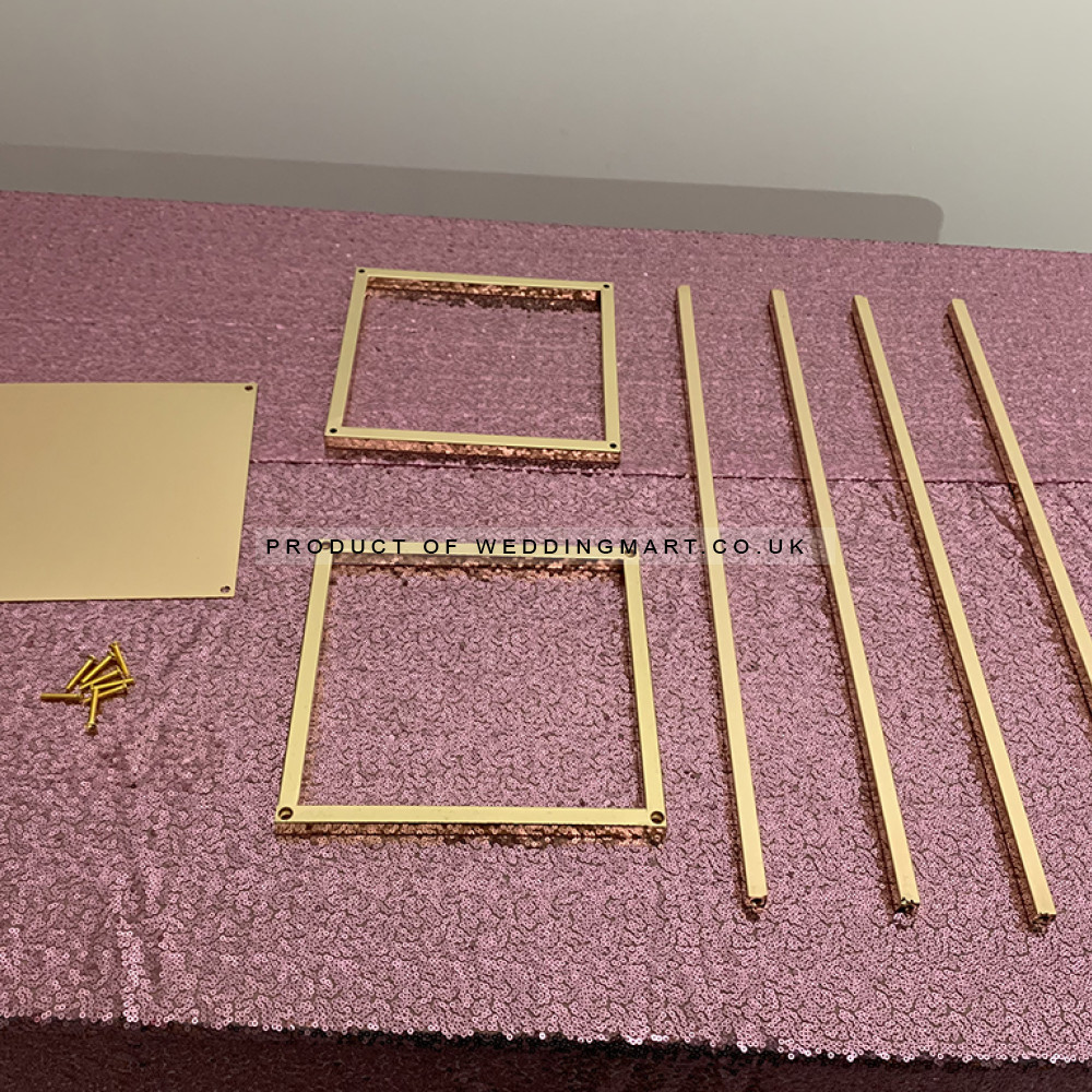 80cm Tall Rectangular Metal Wedding Flower Centerpiece Stands - French Gold