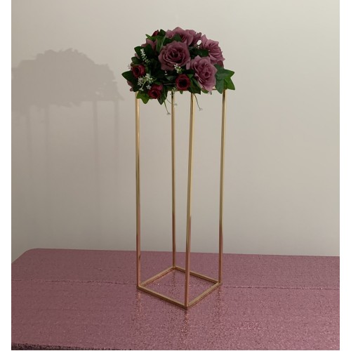 80cm Tall Rectangular Metal Wedding Flower Centerpiece Stands - French Gold